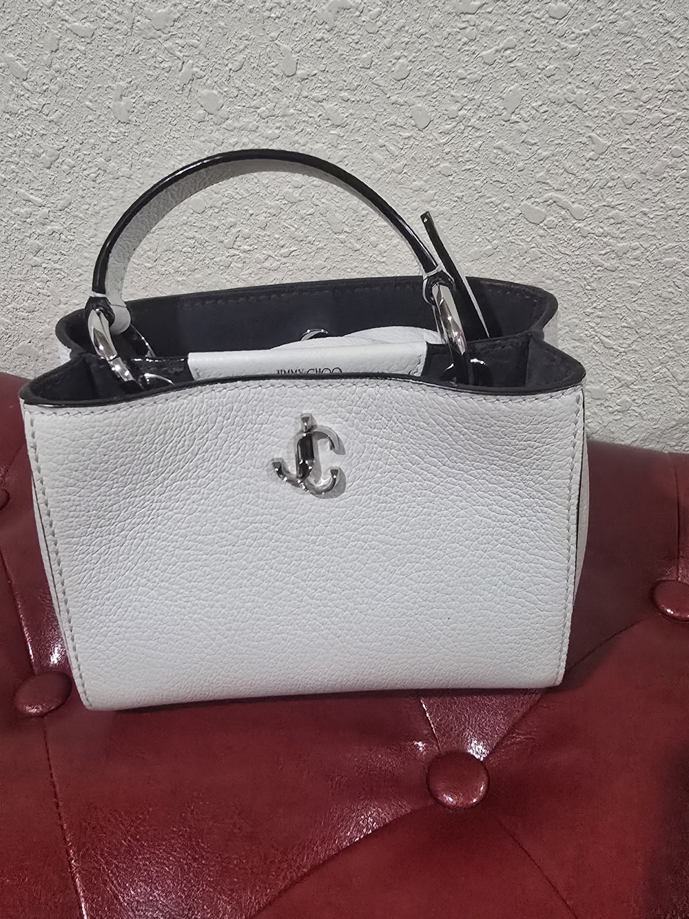 Jimmy Choo White Leather Top-Handle Bag